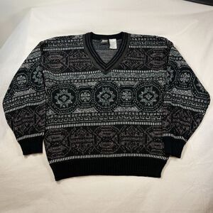 Impact Retro Men’s Size Extra Large V-Neck Pullover Knit Sweater Geometric-EUC
